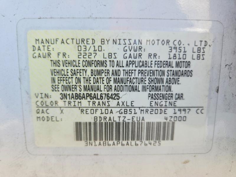 Aukcja sprzedaży 2010 Nissan Sentra, vin: 3N1AB6AP6AL676425, numer aukcji: 56862906