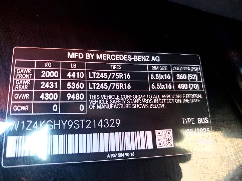 Aukcja sprzedaży 2025 Mercedes-benz Sprinter, vin: W1Z4KGHY9ST214329, numer aukcji: 59003806