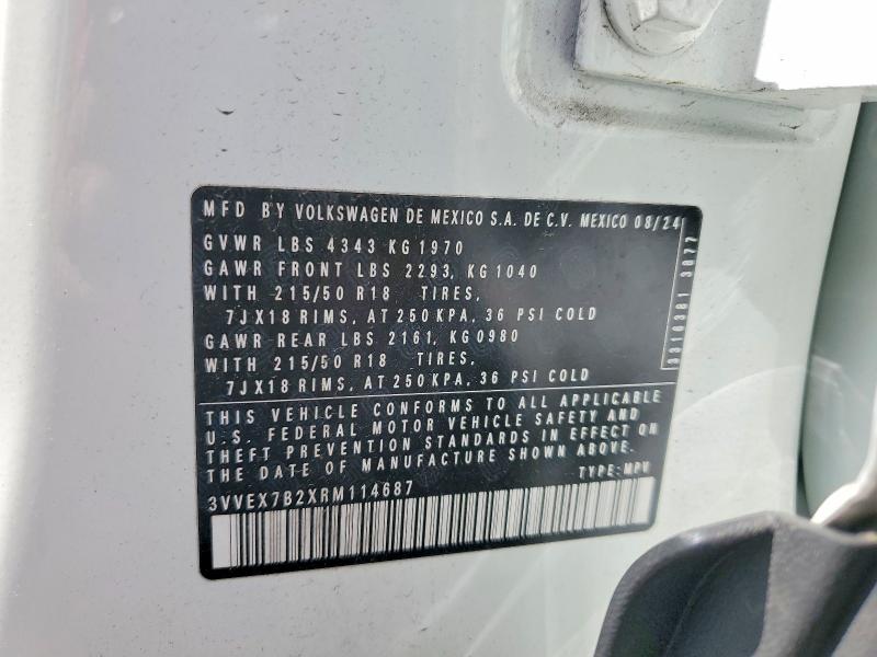 Aukcja sprzedaży 2024 Volkswagen Taos, vin: 3VVEX7B2XRM114687, numer aukcji: 56980156