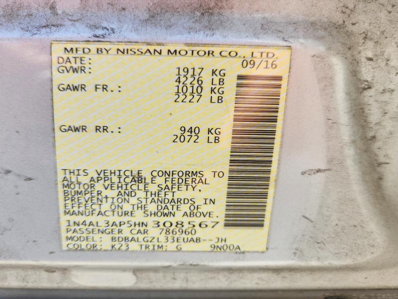 55642236 :رقم المزاد ، 1N4AL3AP5HN308567 vin ، 2017 Nissan Altima مزاد بيع
