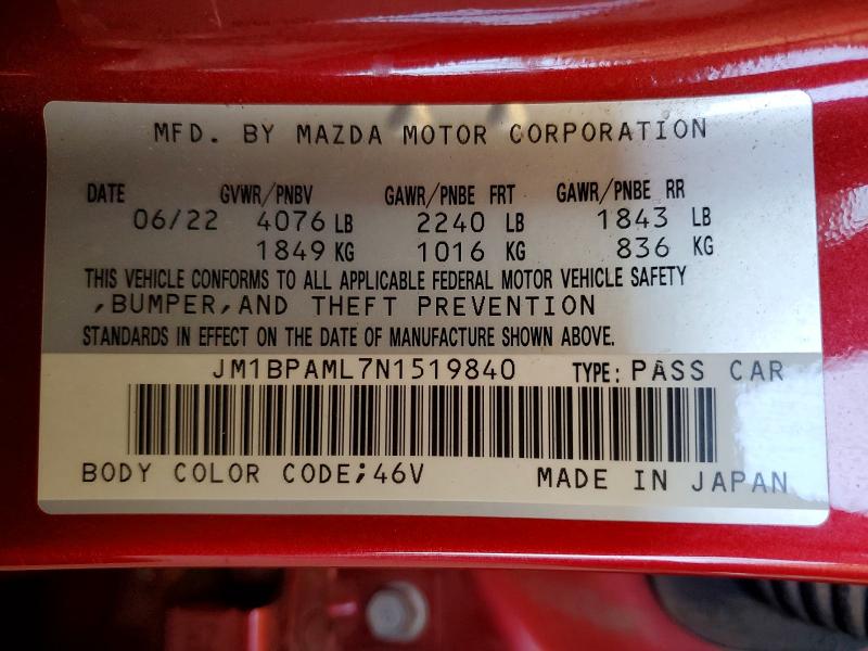 Aukcja sprzedaży 2022 Mazda 3, vin: JM1BPAML7N1519840, numer aukcji: 55473266