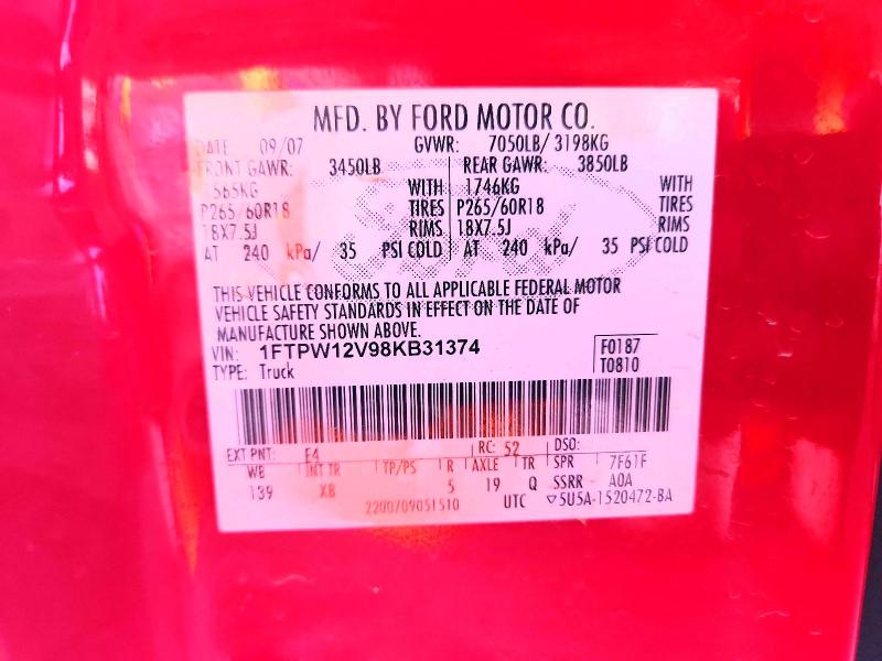 55218276 :رقم المزاد ، 1FTPW12V98KB31374 vin ، 2008 Ford F150 مزاد بيع