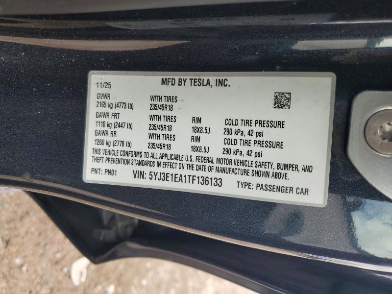 Aukcja sprzedaży 2026 Tesla Model 3, vin: 5YJ3E1EA1TF136133, numer aukcji: 58492476