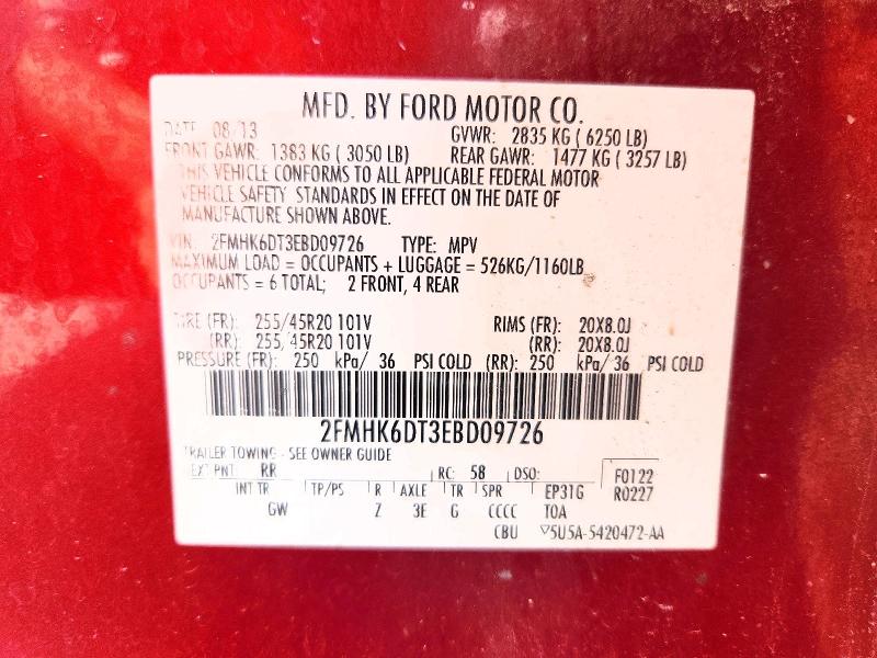 57718946 :رقم المزاد ، 2FMHK6DT3EBD09726 vin ، 2014 Ford Flex مزاد بيع