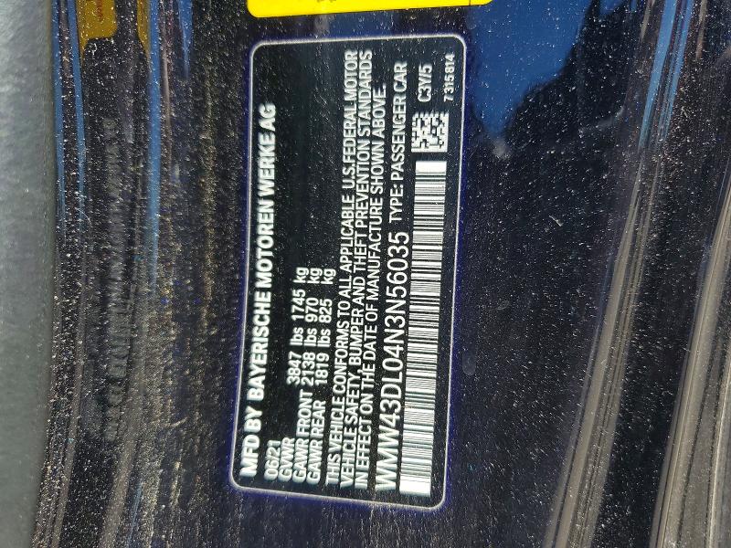 2022 Mini Cooper მანქანა იყიდება აუქციონზე, vin: WMW43DL04N3N56035, აუქციონის ნომერი: 55771306