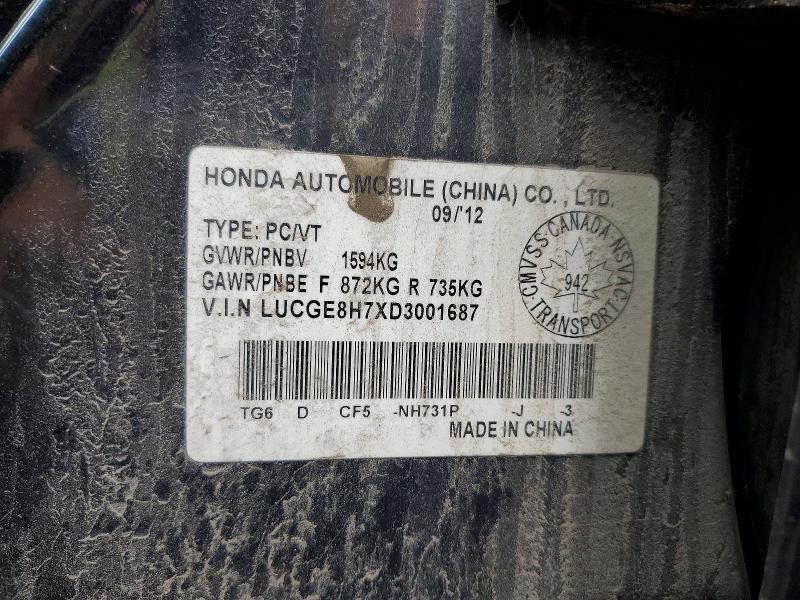 56841896 :رقم المزاد ، LUCGE8H7XD3001687 vin ، 2013 Honda Fit مزاد بيع