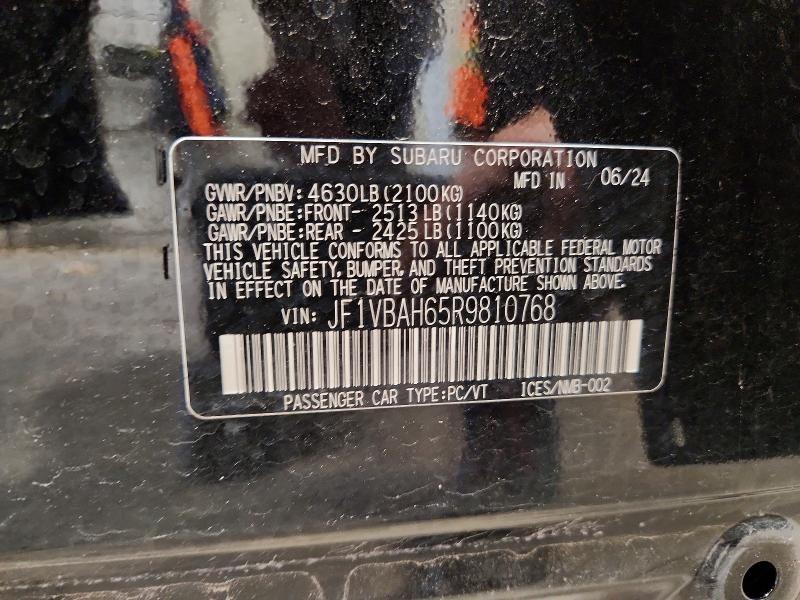 57768626 :رقم المزاد ، JF1VBAH65R9810768 vin ، 2024 Subaru Wrx مزاد بيع