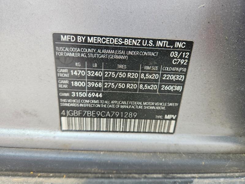 Aukcja sprzedaży 2012 Mercedes-benz Gl, vin: 4JGBF7BE9CA791289, numer aukcji: 58192306