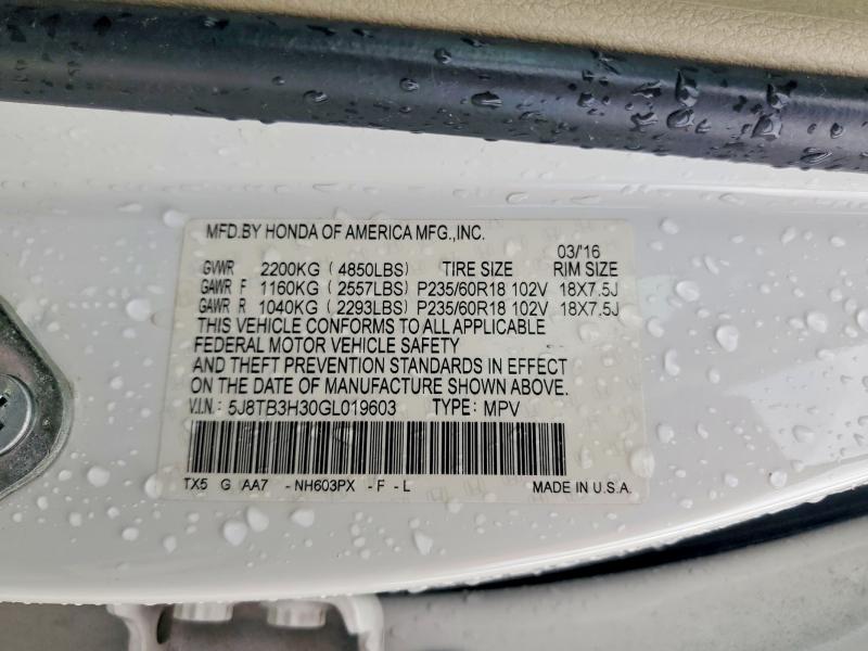 Aukcja sprzedaży 2016 Acura Rdx, vin: 5J8TB3H30GL019603, numer aukcji: 57316006