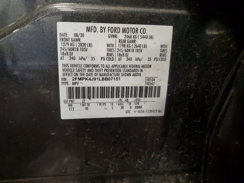 Aukcja sprzedaży 2020 Ford Edge, vin: 2FMPK4J91LBB07151, numer aukcji: 57818536