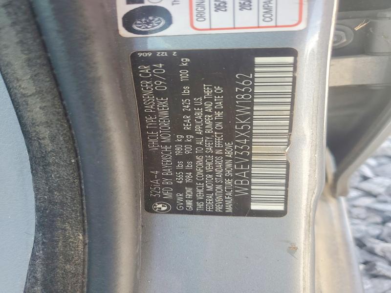 56168826 :رقم المزاد ، WBAEV334X5KW18362 vin ، 2005 Bmw 325 مزاد بيع