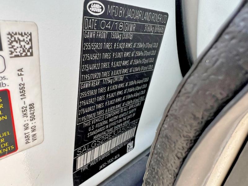 2018 Land Rover Range Rover მანქანა იყიდება აუქციონზე, vin: SALGS2RE3JA504288, აუქციონის ნომერი: 56314566