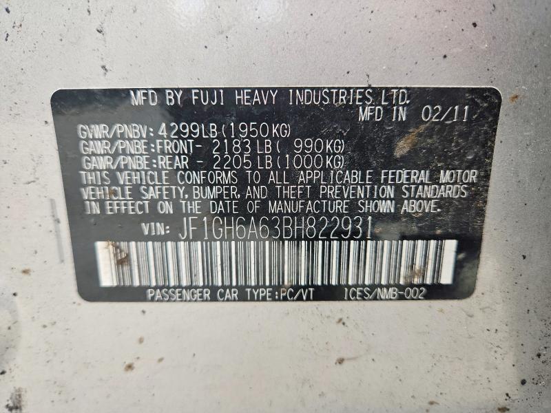 Aukcja sprzedaży 2011 Subaru Impreza, vin: JF1GH6A63BH822931, numer aukcji: 56802396