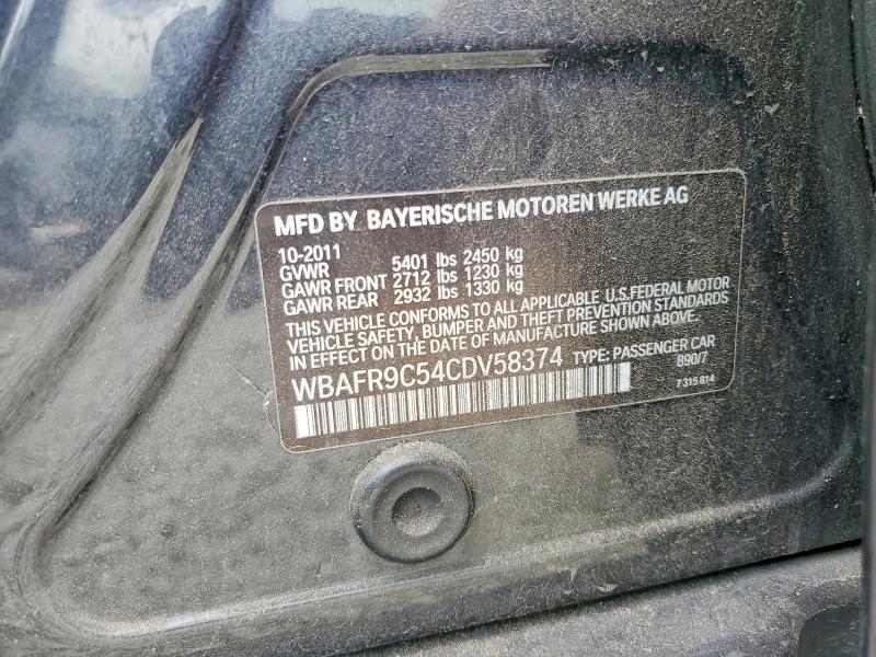 Продаж на аукціоні авто 2012 Bmw 550, vin: WBAFR9C54CDV58374, номер лоту: 56546156