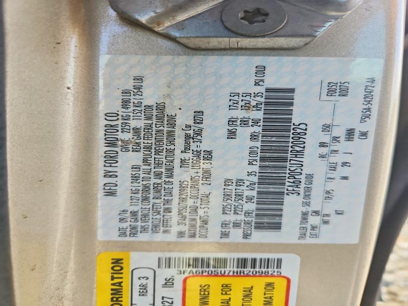 Aukcja sprzedaży 2017 Ford Fusion, vin: 3FA6P0SU7HR209825, numer aukcji: 55370626