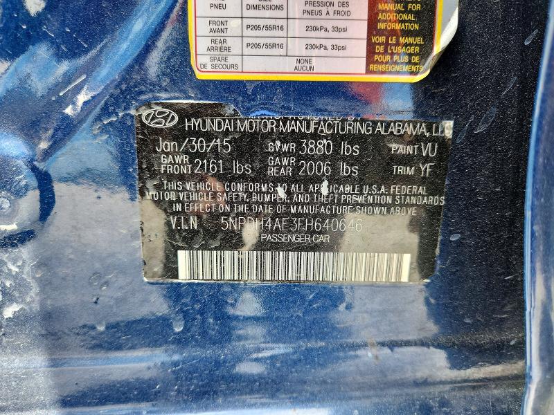2015 Hyundai Elantra მანქანა იყიდება აუქციონზე, vin: 5NPDH4AE3FH640646, აუქციონის ნომერი: 57331856