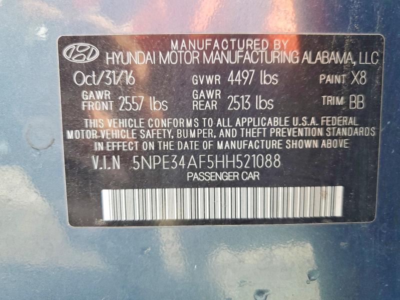 Auction sale of the 2017 Hyundai Sonata, vin: 5NPE34AF5HH521088, lot number: 56341946