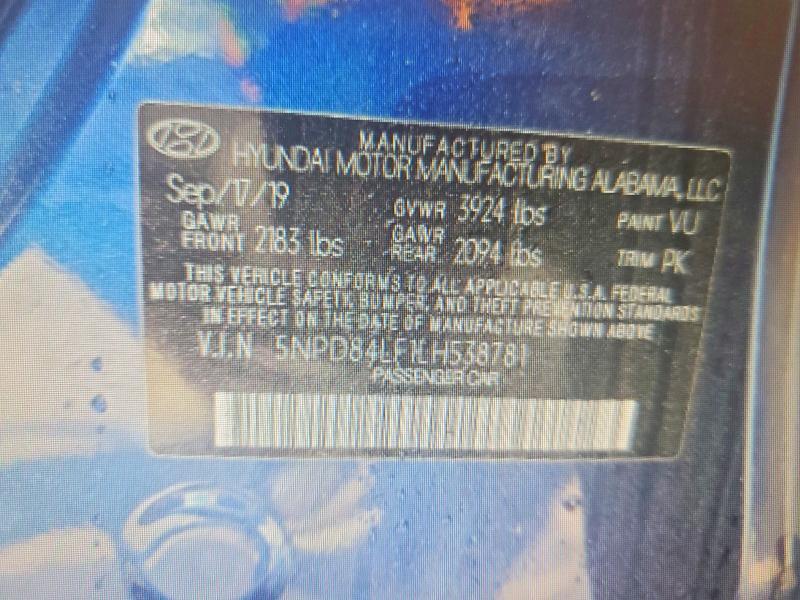 56967746 :رقم المزاد ، 5NPD84LF1LH538781 vin ، 2020 Hyundai Elantra مزاد بيع