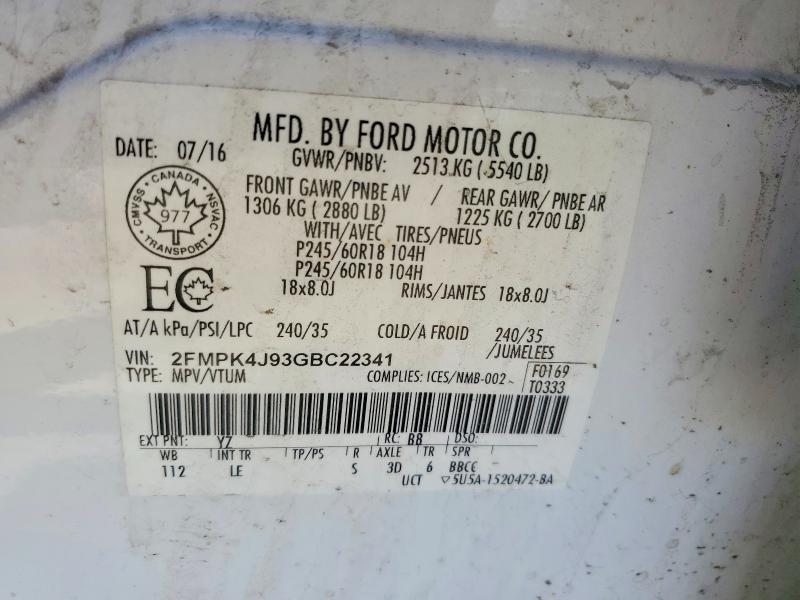 2016 Ford Edge მანქანა იყიდება აუქციონზე, vin: 2FMPK4J93GBC22341, აუქციონის ნომერი: 56138516