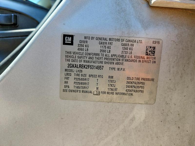 57741886 :رقم المزاد ، 2GKALREK2F6314957 vin ، 2015 Gmc Terrain مزاد بيع