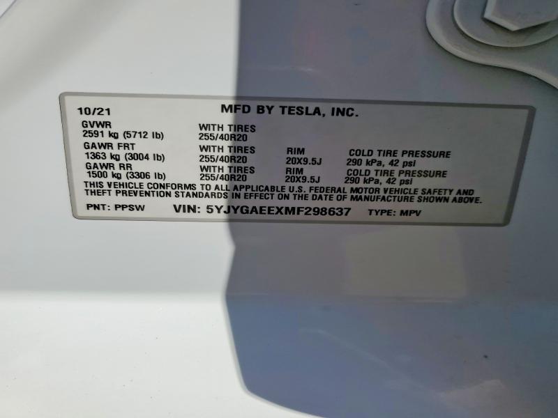 56514896 :رقم المزاد ، 5YJYGAEEXMF298637 vin ، 2021 Tesla Model Y مزاد بيع