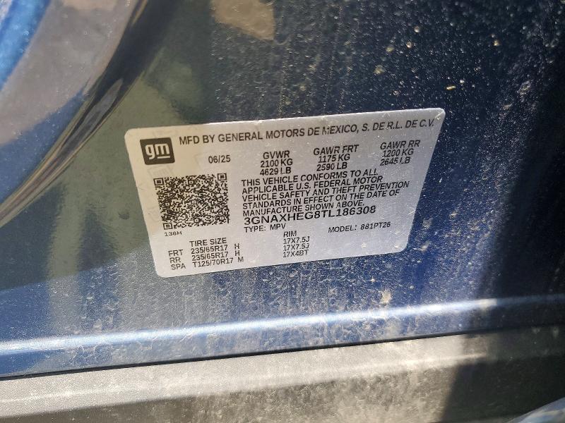 Aukcja sprzedaży 2026 Chevrolet Equinox, vin: 3GNAXHEG8TL186308, numer aukcji: 56954386