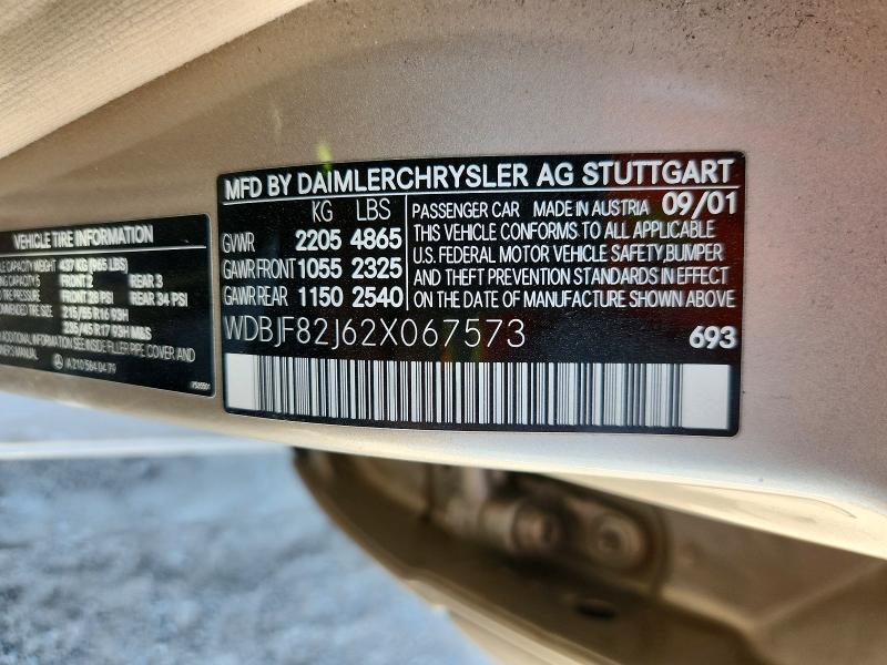 2002 Mercedes-benz E მანქანა იყიდება აუქციონზე, vin: WDBJF82J62X067573, აუქციონის ნომერი: 57074106