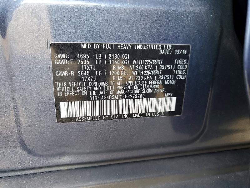 Продажа на аукционе авто 2015 Subaru Outback, vin: 4S4BSAHC5F3279780, номер лота: 55765526