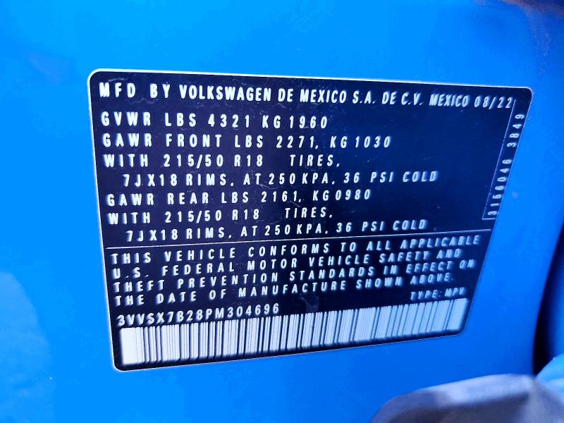 2023 Volkswagen Taos მანქანა იყიდება აუქციონზე, vin: 3VVSX7B28PM304696, აუქციონის ნომერი: 55886256