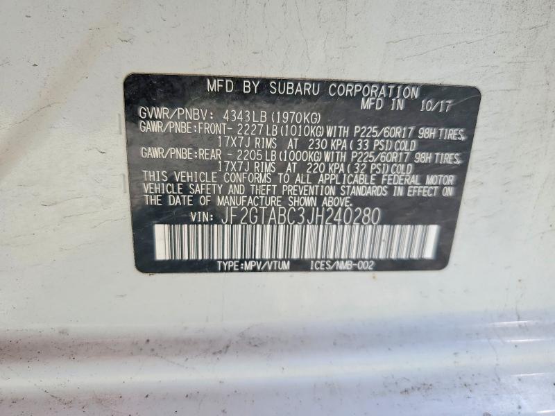 Aukcja sprzedaży 2018 Subaru Crosstrek, vin: JF2GTABC3JH240280, numer aukcji: 55456776