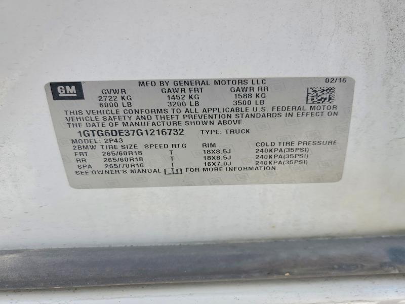 52156706 :رقم المزاد ، 1GTG6DE37G1216732 vin ، 2016 Gmc Canyon مزاد بيع