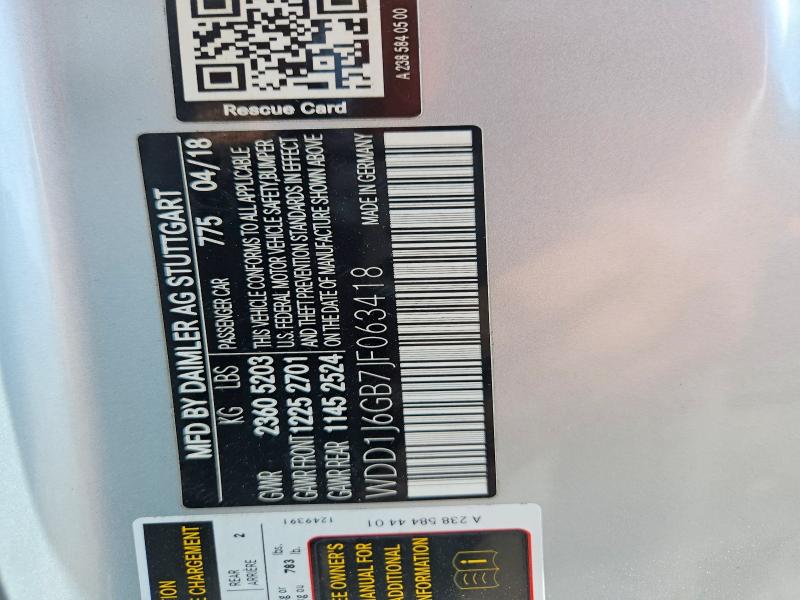 58985056 :رقم المزاد ، WDD1J6GB7JF063418 vin ، 2018 Mercedes-benz E مزاد بيع