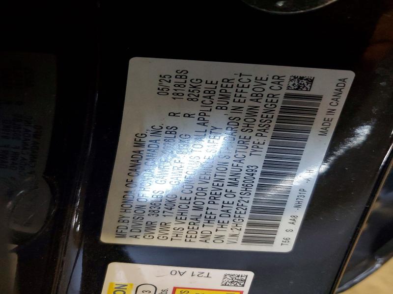 Продаж на аукціоні авто 2025 Honda Civic, vin: 2HGFE2F21SH600493, номер лоту: 56421856