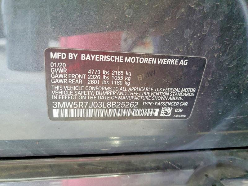 2020 Bmw 330xi მანქანა იყიდება აუქციონზე, vin: 3MW5R7J03L8B25262, აუქციონის ნომერი: 56897076
