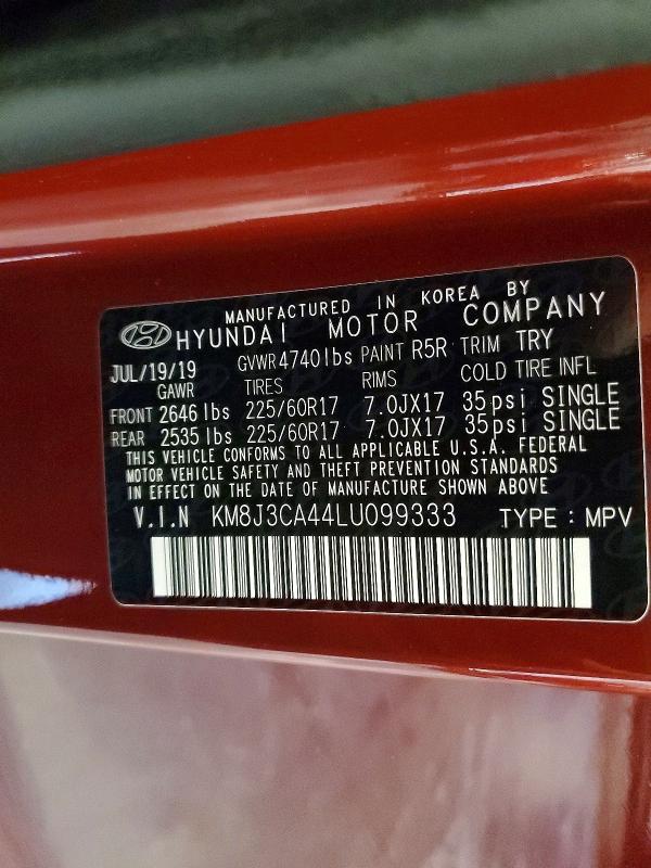 58254026 :رقم المزاد ، KM8J3CA44LU099333 vin ، 2020 Hyundai Tucson مزاد بيع