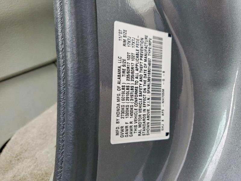 2008 Honda Odyssey მანქანა იყიდება აუქციონზე, vin: 5FNRL38918B014697, აუქციონის ნომერი: 58576136