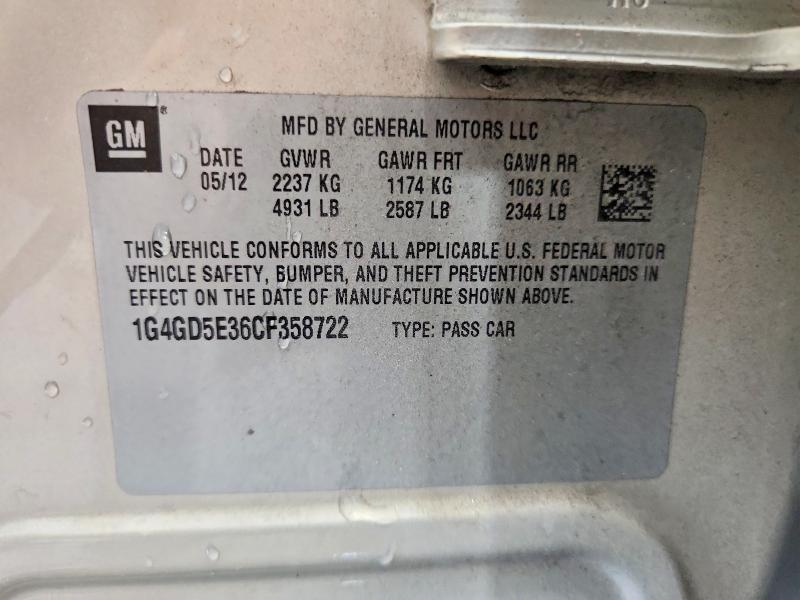 Продаж на аукціоні авто 2012 Buick Lacrosse, vin: 1G4GD5E36CF358722, номер лоту: 55335906