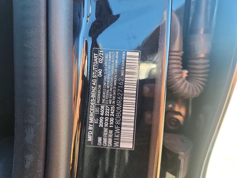58407986 :رقم المزاد ، W1KWF8DB0MR627162 vin ، 2021 Mercedes-benz C مزاد بيع
