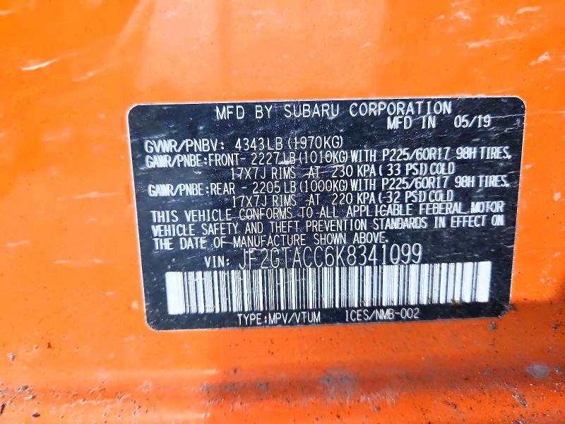 Aukcja sprzedaży 2019 Subaru Crosstrek, vin: JF2GTACC6K8341099, numer aukcji: 57011036