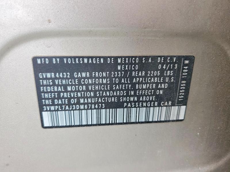 Продаж на аукціоні авто 2013 Volkswagen Jetta, vin: 3VWPL7AJ3DM678473, номер лоту: 57810376