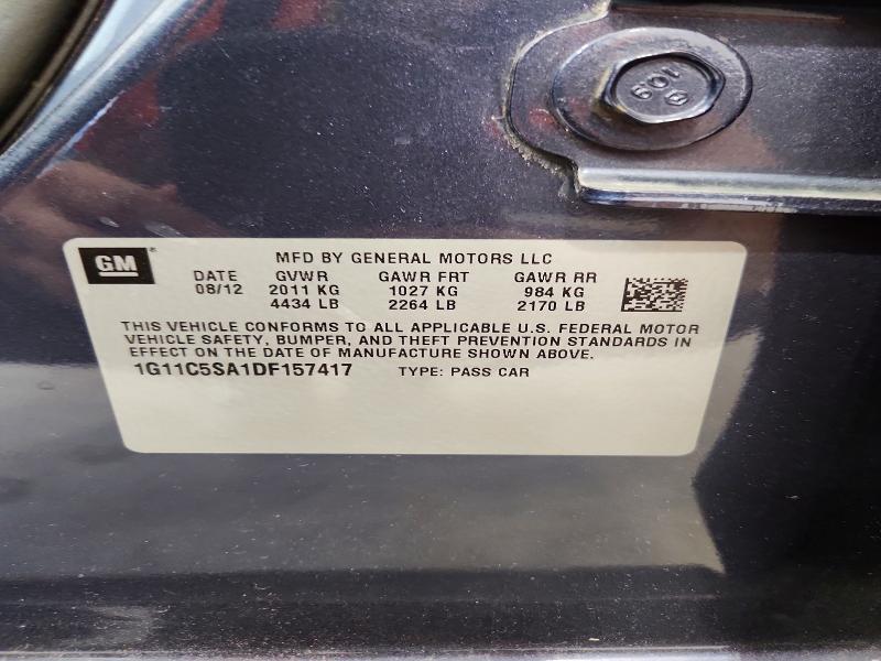 2013 Chevrolet Malibu მანქანა იყიდება აუქციონზე, vin: 1G11C5SA1DF157417, აუქციონის ნომერი: 55398526