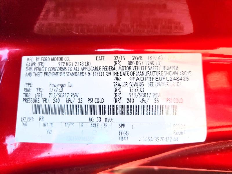 2015 Ford Focus მანქანა იყიდება აუქციონზე, vin: 1FADP3FE0FL248425, აუქციონის ნომერი: 58142006