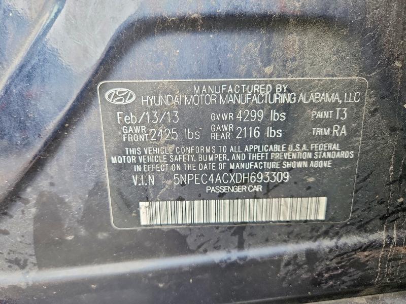 2013 Hyundai Sonata მანქანა იყიდება აუქციონზე, vin: 5NPEC4ACXDH693309, აუქციონის ნომერი: 57181996