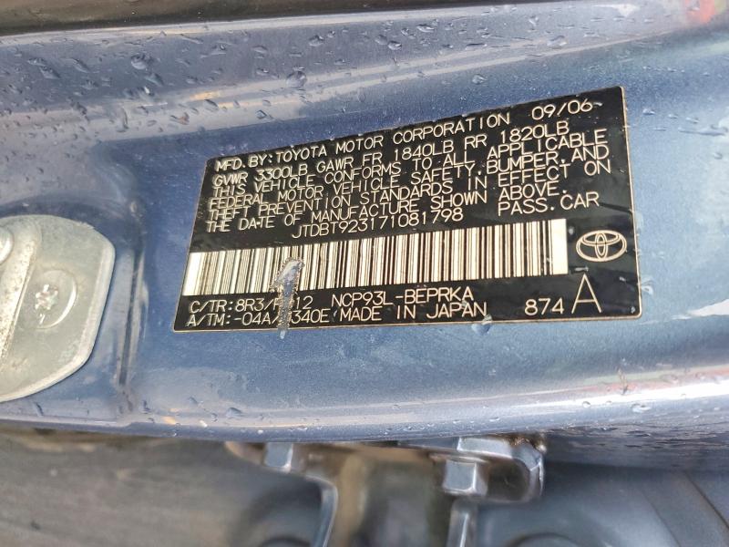 57443366 :رقم المزاد ، JTDBT923171081798 vin ، 2007 Toyota Yaris مزاد بيع