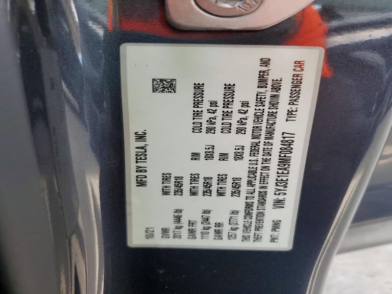 Продаж на аукціоні авто 2021 Tesla Model 3, vin: 5YJ3E1EA9MF084817, номер лоту: 58394396