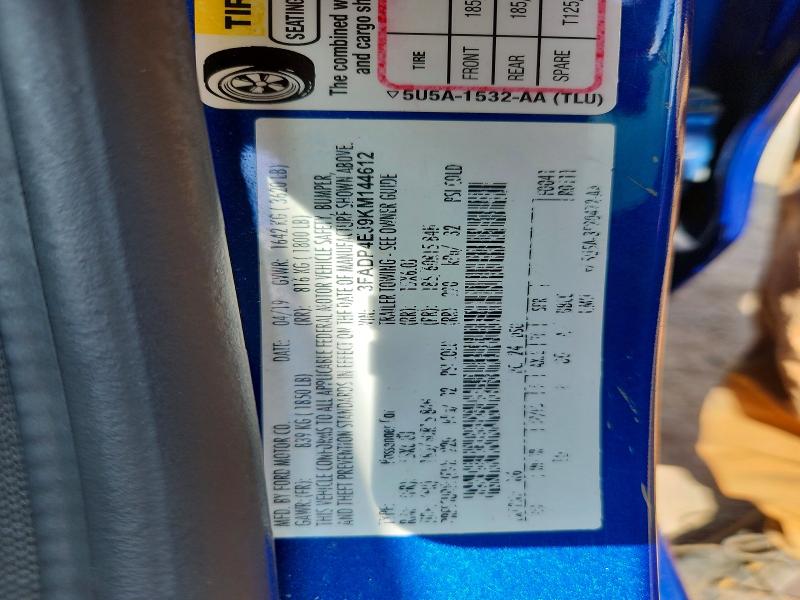 2019 Ford Fiesta მანქანა იყიდება აუქციონზე, vin: 3FADP4EJ9KM144612, აუქციონის ნომერი: 58710666