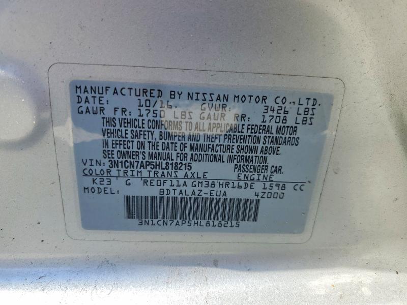 2017 Nissan Versa მანქანა იყიდება აუქციონზე, vin: 3N1CN7AP5HL818215, აუქციონის ნომერი: 56764336