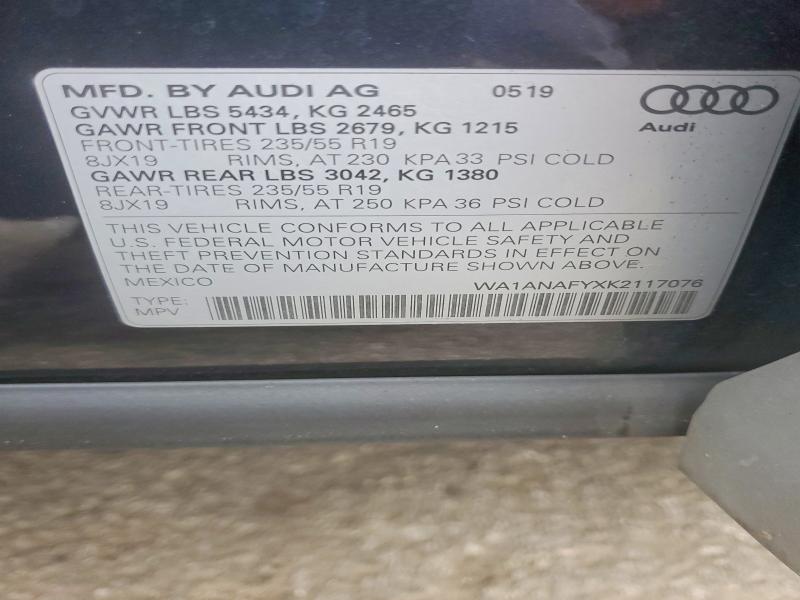 Продаж на аукціоні авто 2019 Audi Q5, vin: WA1ANAFYXK2117076, номер лоту: 58212466