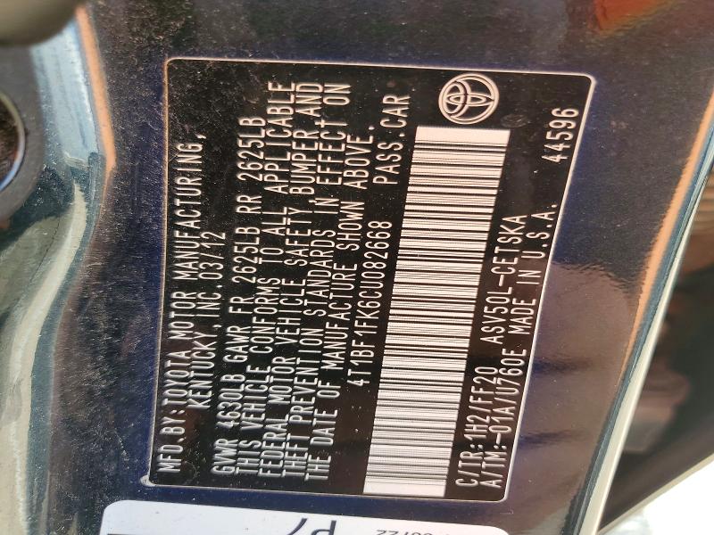 Aukcja sprzedaży 2012 Toyota Camry, vin: 4T1BF1FK6CU082668, numer aukcji: 58897226