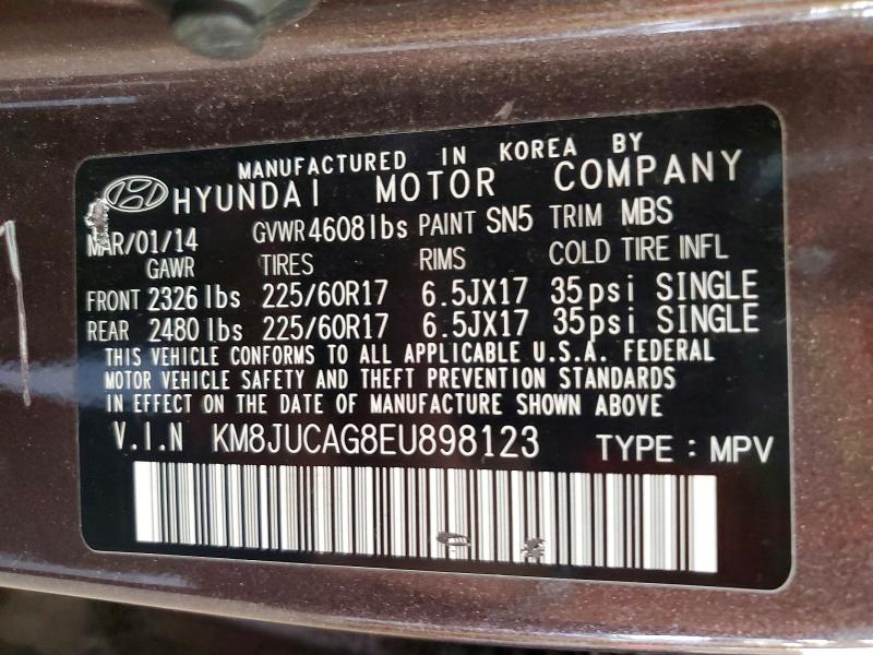 Продажа на аукционе авто 2014 Hyundai Tucson, vin: KM8JUCAG8EU898123, номер лота: 58238316